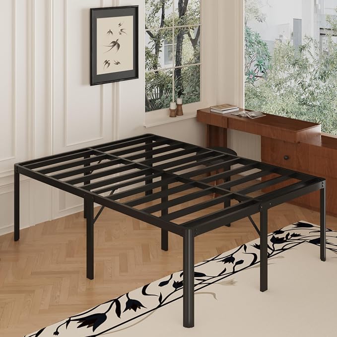 Yicensen 24 Inch High Full Bed Frame with Rounded Corner Legs, Heavy Duty Full Size Metal Platform Bed Frame No Box Spring Needed, Easy Assembly, Noise Free, Black