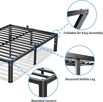 VIPSHOW 14 Inch King Size Bed Frame, 3500Lbs Heavy Duty Metal Platform with Round Corner Legs Mattress Slide Stopper, Steel Slat Support No Box Spring Needed, Noise Free, Non-Slip, Easy Assembly