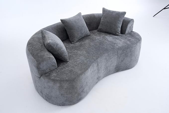 79" Curved Loveseat Sofa in a Box for Living Room, Modern Boneless Loveseat Couch Chenille Deep Seat Cloud Floor Couch with 3 Throw Pillows for Small Spaces, No Assembly Needed | Breathable material