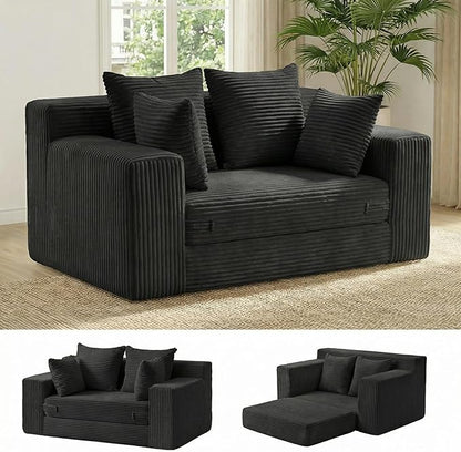 cidludto Boneless Couch Loveseat Sleeper, Convertible Sofa Bed Folding Couch Bed Foldable, 2 in 1 Boneless Chair Bed & Futon Sofa Bed, Small Pull Out Sofa with 4 Pillows for Living Room, Black