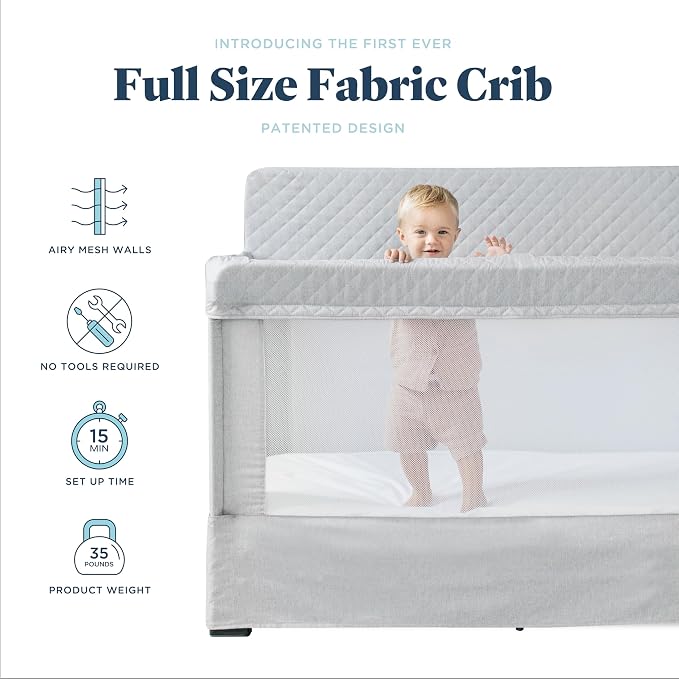 Baby Delight Lunaire Full Size Crib | Breathable Mesh Baby Crib | Tool-Free Assembly Baby Bed | Pebble Grey