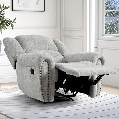 INZOY Recliner Chair, Heavy Duty Manual Reclining Sofa Single Lounge Sofa for Living Room, Home Theater Seating, Grey White