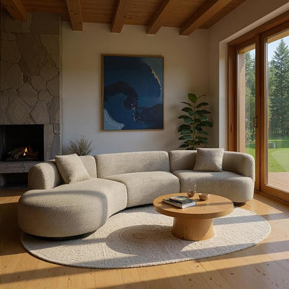 Acanva Formia Boucle Curved Sectional Sofa, 153" W Left Hand, Light Coffee | Modular Couch, Modern Minimalist, Wood Frame, For Living Room, Apartment, Home Office