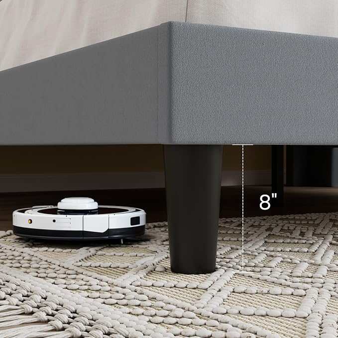 SHA CERLIN Queen Size Velvet Upholstered Platform Bed Frame with Vertical Channel Tufted Wingback Headboard, Wooden Slats Support, Easy Assembly, Under Bed Storage, No Box Spring Required, Grey