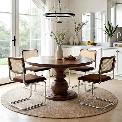 Zesthouse Rattan Dining Chairs Set of 2, Mid Century Modern Dining Room Chairs with Natural Cane Mesh & Chrome Base, Brown Cesca Chair for Kitchen, Breuer Design Inspired, Upholstered Chenille Fabric