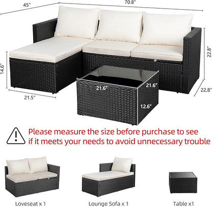 Shintenchi 4 Pieces Patio Furniture Set, 2-in-1 Convertible Sectional Sofa & Chaise Lounge, All-Weather Wicker Rattan Sofa Couch with Cushions & Coffee Table for Yard, Garden, Porch, Poolside (Beige)