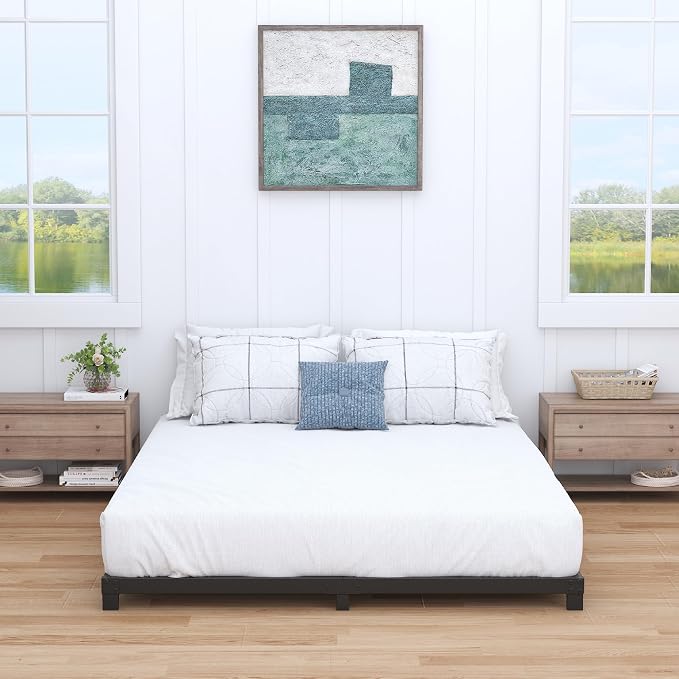 Nailsong 4 Inch Bed Frame King Size Low Profile, King Bed Frame No Box Spring Needed, Heavy Duty Metal, Easy Assembly, Black