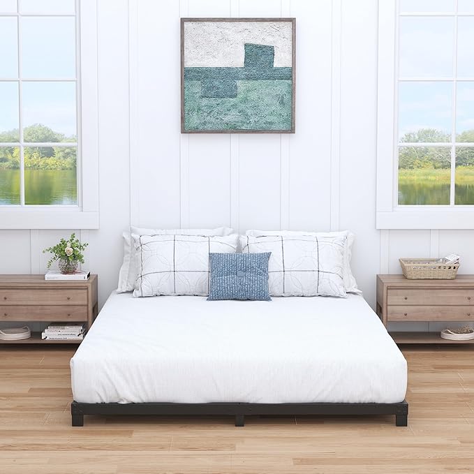 Nailsong 4 inch Cal King Bed Frame Low Profile, California King Bed Frames No Box Spring Needed, Heavy Duty Metal, Easy Assembly, Black