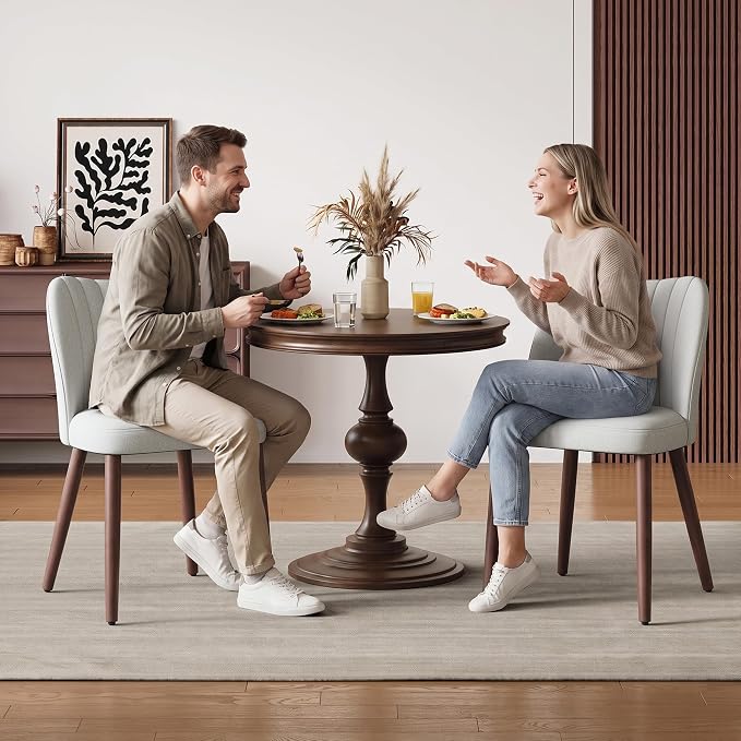 Upholstered Dining Chairs Set of 2, Modern Fabric Dining Chairs with Curved Backrest & Solid Rubber Wood Legs, Padded Kitchen Dining Room Chairs for Restaurant Cafe, Light Grey