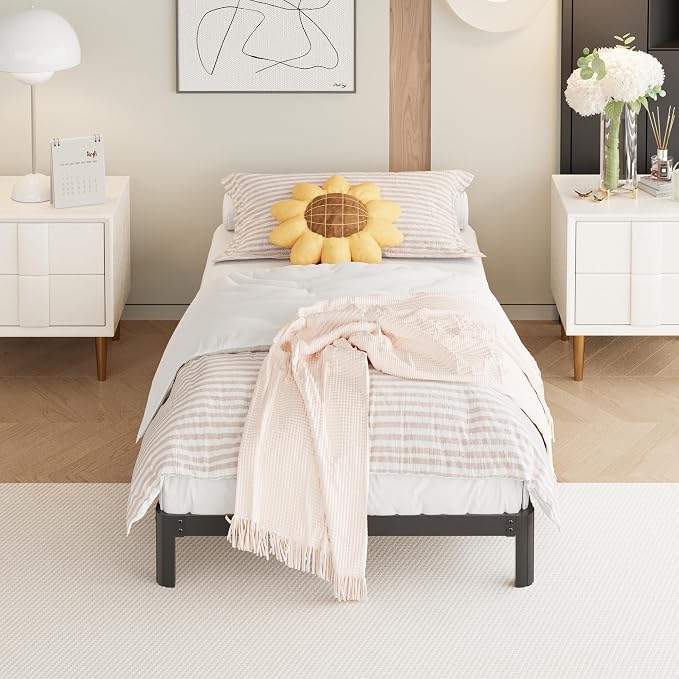 Yicensen 8 Inch Twin Bed Frames No Box Spring Needed, Heavy Duty Metal Twin Size Platform Bed Frame with Rounded Corner Legs, Easy Assembly, Noise Free, Black