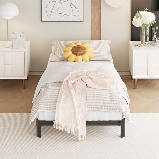 Yicensen 8 Inch Twin Bed Frames No Box Spring Needed, Heavy Duty Metal Twin Size Platform Bed Frame with Rounded Corner Legs, Easy Assembly, Noise Free, Black