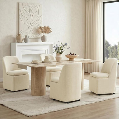 KISLOT Upholstered Dining Chairs Set of 1 with Hidden Casters, Modern Kitchen Chairs with Removable Washable Cover, Padded Dining Room Chairs with Chenille Velvet Fabric & Metal Frame, Sand