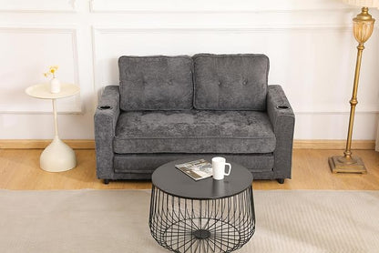 ERYE Foldable Loveseat Sofa Convertible Pull Out Sleeper Sofabed,2 Seat Tufted Upholstered Sofa Modern Convertible Sleeper Couch Bed with Cupholders and Side Pockets