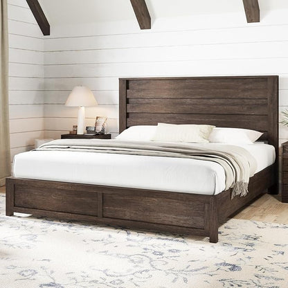 AMERLIFE 2-Piece Farmhouse Bedroom Set, King Size Bed Frame and 6 Drawer Dresser, Platform Bed with 49" Fluted Headboard, 54" Wide Wood Chest of Drawer for Bedroom, Grey