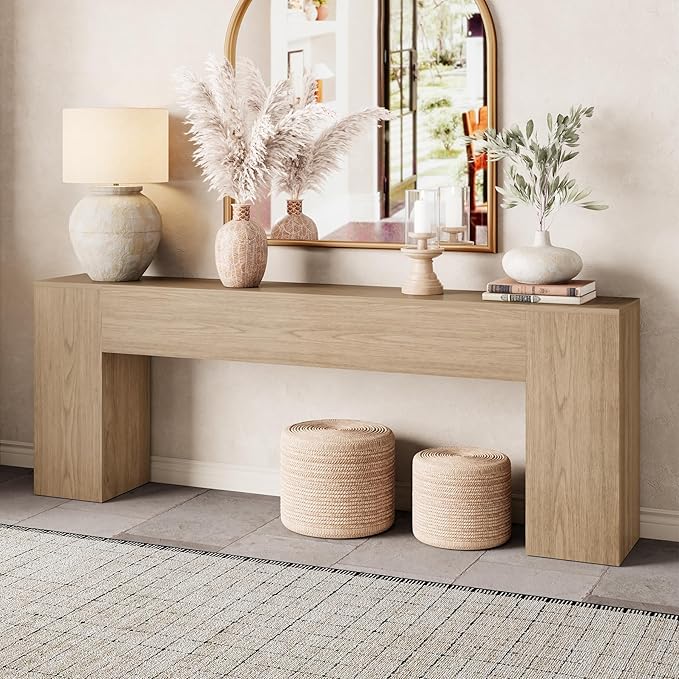 Epecoya 86-Inch Console Table for Living Room, Farmhouse Extra Long Entryway Table, Wood Sofa Table Behind Couch for Hallway, Entry Way, Entrance, Light Oak Brown