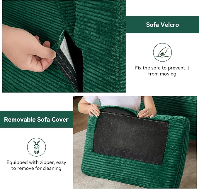 65" Loveseat Sofa, Comfy Green Corduroy Couches for Living Room, Mid Century Modern Love Seat Sofa, Tool-Free Setup Small Couches for Bedroom Office
