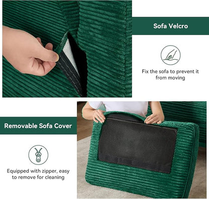 65" Loveseat Sofa, Comfy Green Corduroy Couches for Living Room, Mid Century Modern Love Seat Sofa, Tool-Free Setup Small Couches for Bedroom Office