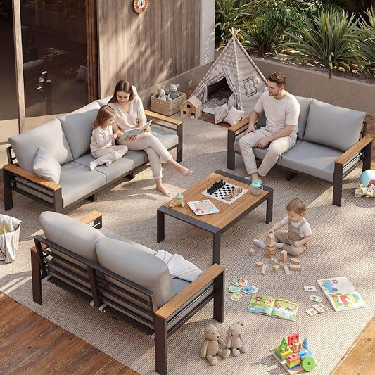 Aoxun Patio Furniture Set, 7 Piece Aluminum Patio Sets With 5" Thicken & Washable Cushion, Waterproof Outdoor Furniture With Coffee Table, Outdoor Couch Sectional For Backyard, Porch And Garden (Grey)
