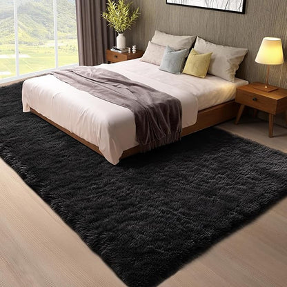 Ophanie 7x9 Black Rugs for Living Room,LargeFluffy Shag Fuzzy Plush Soft Living Room Area Rugs,Floor Shaggy Carpets for Bedroom,Carpet for Kids Boys Girls Dorm Decor with Over 99 pcs Pile fibers