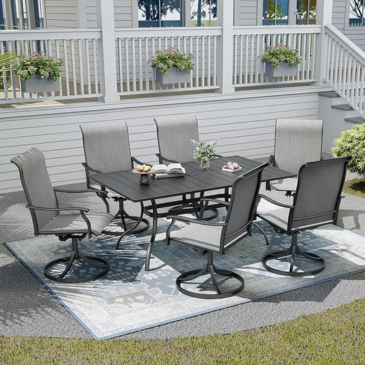 7-Piece Outdoor Dining Set with Umbrella Hole,Patio Swivel Chairs Set and 63"x 38"x 28" Outdoor Patio Table for 6,Modern Garden Dining Set for Poolside Seaside Backyard