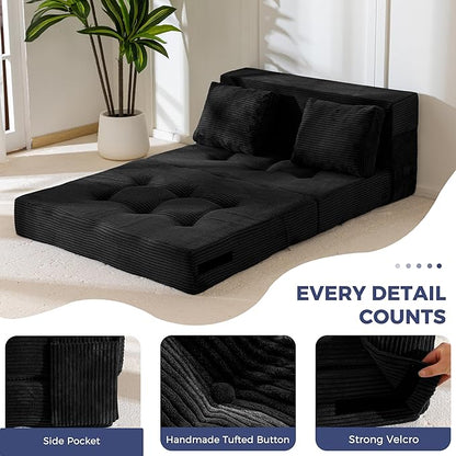 MAXYOYO Convertible Sofa Bed, Fold Out Sofa Couch with Pillow, 4 in 1 Tufted Folding Couch Bed Foam Floor Couch, Lazy Chair for Living Room Bedroom Guest Room, Black