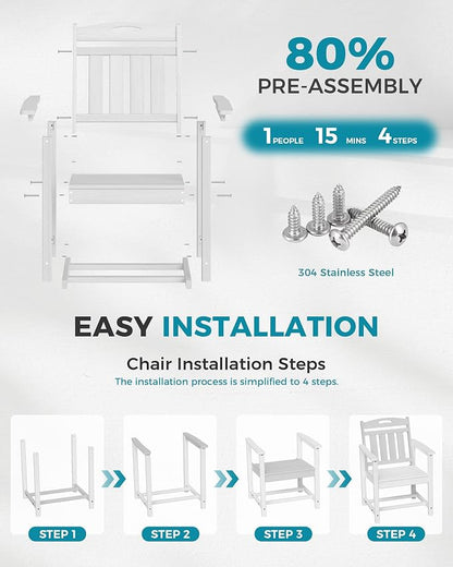 Ciokea HDPE Outdoor Patio Dining Chairs Set of 2, All-Weather Porch Chair with Wide Seat, Durable Outdoor Furniture for Backyard, Garden, Lawn & Poolside, White