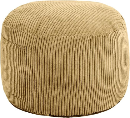 Round Stuffed Pouf Ottoman,Corduroy Foot Rest with Rebound Foam Filled, Furry and Fluffy Foot Stool Ottoman, Floor Poufs for Living Room (Yellow, 26" D x 26" W x 18" H)