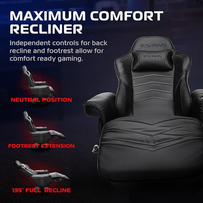 Respawn 900 Console Gaming Recliner with Footrest and Lumbar Support - Comfortable Ergonomic Gaming Chair with Headrest, No Wheels, Reclining, Heavy Duty, Racing Style Video Game Chairs - Black