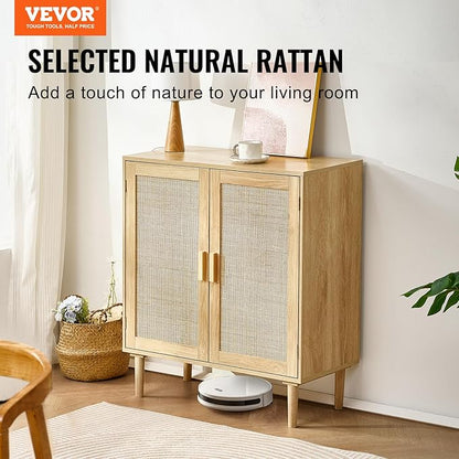 VEVOR Sideboard Cabinet, Buffet Cabinet with 2 Magnetic Doors and Adjustable Shelves, Sideboard Buffet for Hallway, Entryway, Living Room, or Kitchen, Natural