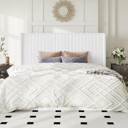 Allewie King Size Lift Up Storage Bed Frame, Hydraulic Support System, Upholstered Platform Bed Frame, Underneath Storage, Vertical Channel Tufted Headboard with Wingback, No Box Spring Needed, White