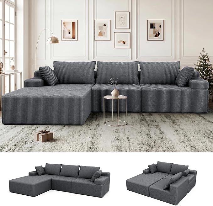 Lifelink 108" Boneless Couch L-Shaped - Modular Sectional Couches for Living Room Cloud Sofa with Deep Seat High Back Oversized Left Facing Chaise No Assembly Required