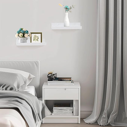 Muzilife 12" Small Floating Wall Ledge Shelves with Lip - Set of 2 Wood Floating Shelves - White Wall Mounted Picture Ledge for Office, Bathroom, Bedroom, Living Room, Kitchen