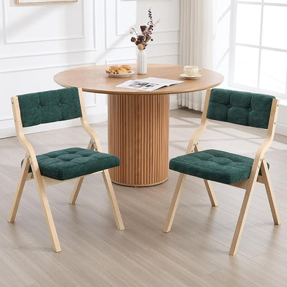 6-Pack Folding Dining Chairs with Cushion,Padded Foldable Dining Chairs,Portable Wooden Folding Chairs with Tufted Buttons Seat for Dining Rooms Kitchen Wedding and Party Indoor Green