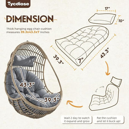 Outdoor Hanging Egg Chair Cushion Replacement, Thicken Egg Chair Cushion Waterproof Basket Eggs Chairs Cushion with Headrest Pillow, U-Shaped Cushions for Hanging Eggs Chairs Swing (Grey)