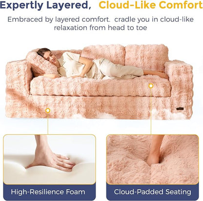 MAXYOYO 3-Seater Boneless Sofa Couch, Modern Bubbled Sofa for Living Room, Soft Bean Bag Chair High-Density Foam Couch with Pillows, No Assembly Required