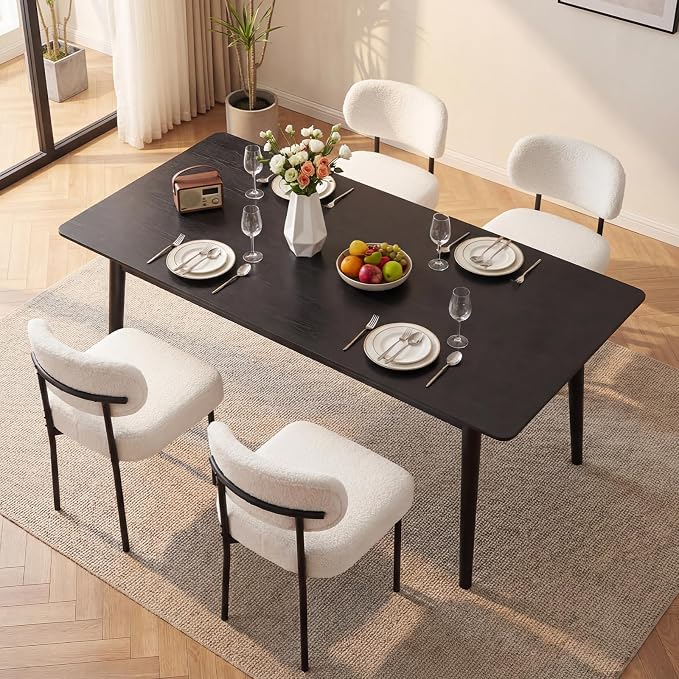 Dining Chairs, White Boucle, 4 Pack | Kitchen Dining Room, Curved Backrest, Comfortable Upholstered, Mid Century Modern