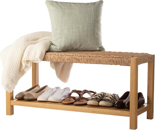 Alaterre Furniture Newport 40 Inch Solid Wood Entryway Bench - Modern Farmhouse Indoor Decorative Bench with Handcrafted Woven Rope Seat - Furniture for Entryway, Dining Room, or Kitchen (Light)