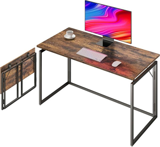 alawooder 39.4" Folding Desk: No Assembly, Wood Top for Small Spaces | 39.4 in dual-monitor workspace, holds 150 lbs, folds flat to 2.3 in, splash-proof top, home office or gaming
