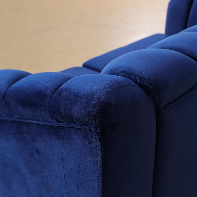 Sectional Sofa Set, Microfiber Chesterfield Upholstered Sofas Loveseat Couch Chair Sets with Style Button Tufted, Scroll Arms and Nailhead for Living Room, Office, Apartment, Blue,S