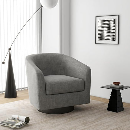 Swivel Barrel Accent Chair, Modern Round Linen Arm Chair for Living Room, Bedroom, Comfy Club Reading Chairs for Adults（Linen Fabric, Light Grey, Set of 1