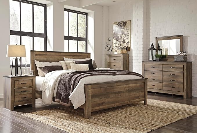Signature Design by Ashley Trinell Rustic 6 Drawer Dresser with Safety Stop for Bedroom, Dark Brown