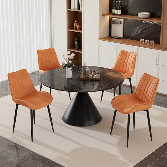 VECELO Dining Chairs Set of 4, Velvet Fabric & Metal Frame, Mordern Style for Kitchen, Living Room,Offcie, Brown