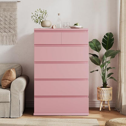 Jocoevol Pink Tall 6 Drawer Dresser for Bedroom,Dressers & Chests of Drawers with Jewelry Storage,Wood Storage Dresser with Deep Drawers for Living Room Hallway Entryway(40.75" L*23.62" W*15.75")