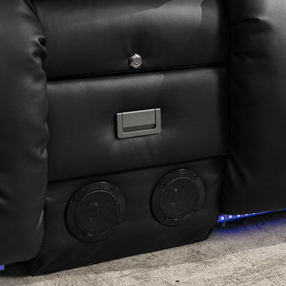 URRED Power Loveseat Recliner Sofa with Massage and Heat, Wall Hugger Reclining Loveseat with Console, RV Couch Home Theater Seating with LED Lights for Living Room (Black, 67" - 2 Seats)
