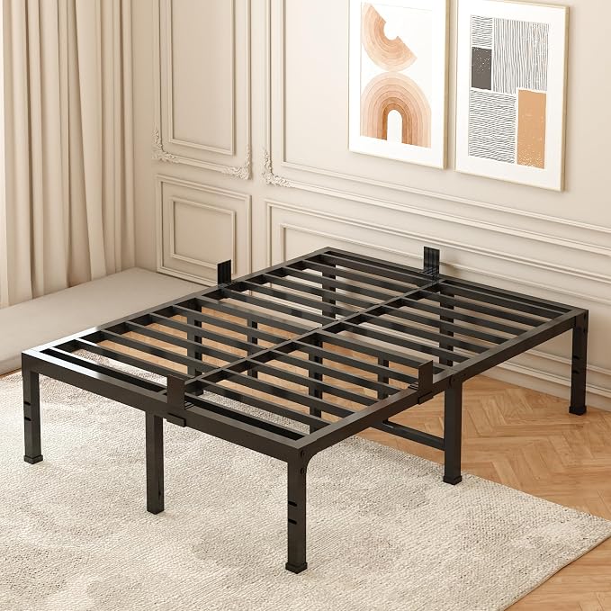 FUIOBYVV Full Size Bed Frame 18 inch Heavy Duty Metal Platform Bed Frame Full Support Up to 3500 lbs,No Box Spring Needed/No Shaking/Steel Slat Support/Noise Free/Easy Assembly