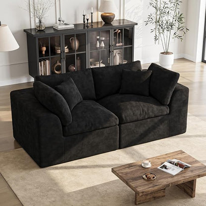 Loveseat Sofa | 72 Inch Modern Boneless Couch for Small Spaces | 2 Seater Small Sofa for Apartment Bedroom Living Room | Black Love Seat