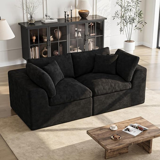 Loveseat Sofa | 72 Inch Modern Boneless Couch for Small Spaces | 2 Seater Small Sofa for Apartment Bedroom Living Room | Black Love Seat