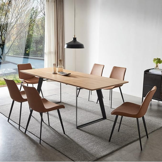 ZckyCine 51‑67 Inch Expandable Dining Set with 6 PU Leather Chairs, Wooden Furniture for Small‑Size Homes