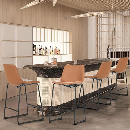 Athena Collection Bar stools Set of 2, 23 Inches Counter Height Bar Stools Chair with Back and Metal Legs, Modern Leather Barstools Set of 2 for Counter, Kitchen Island, Dining Room, Brown