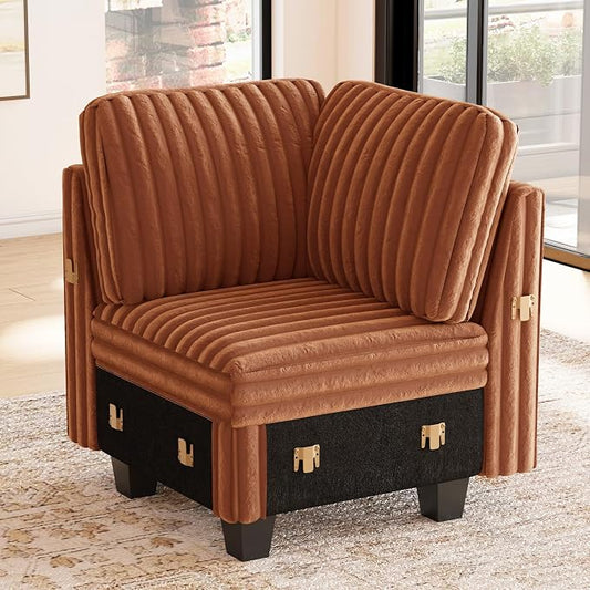 Belffin Corduroy Corner Seat for Modular Sofa Sectional Couches for Living Room Brick Red Couch